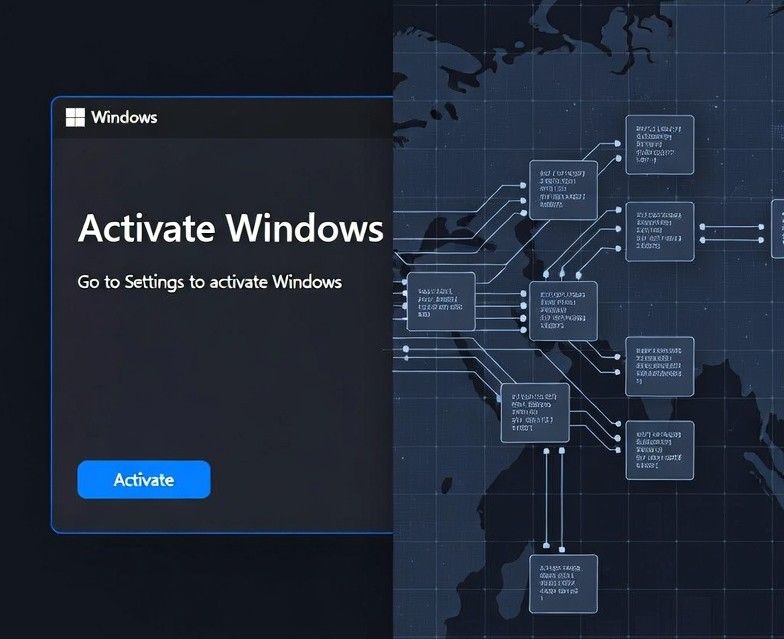Windows 11 activation screen connected to a blockchain network